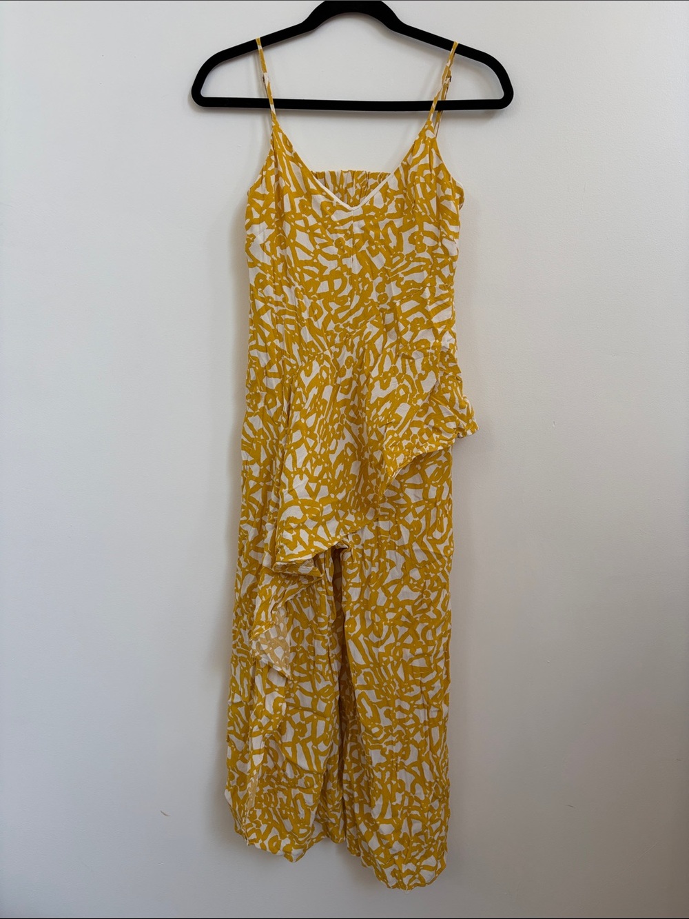 Maeve Yellow Printed Ruffle Strap Jumpsuit